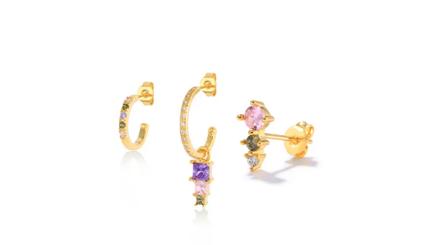 SET DE 3 PENDIENTES CHAPADOS EN ORO