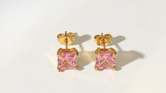 BOUCLES D'OREILLES CUBE ROSE