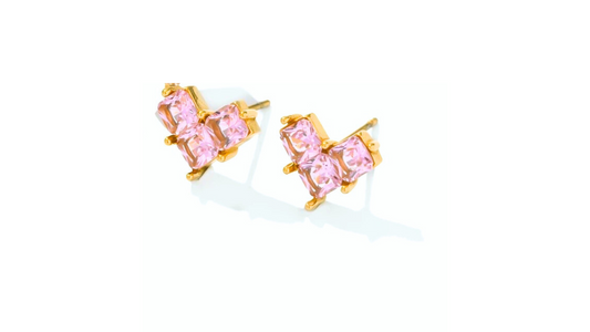 Pink Cubic Heart Earrings